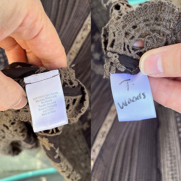 Johnny Was Brown Cupra Rayon Eyelet Lace & Embroidered Long Sleeve Tunic Sz M - Picture 4 of 16